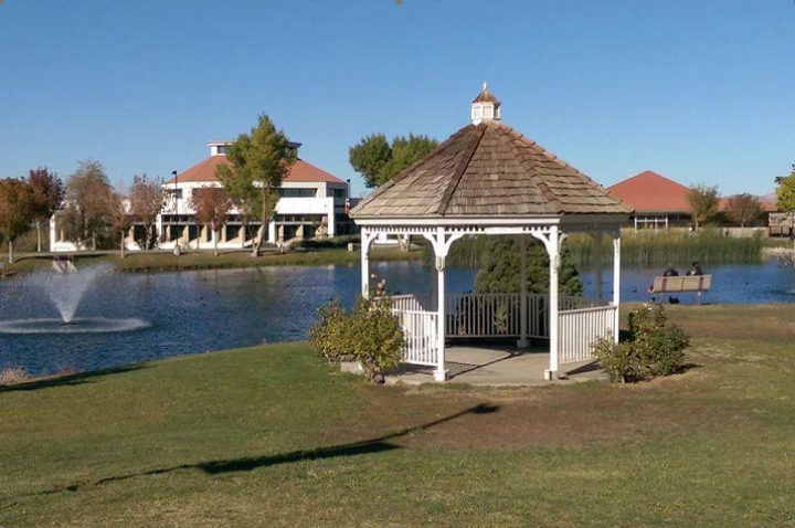 Picture of Campus Lake with Gazebo and Library in the backgr